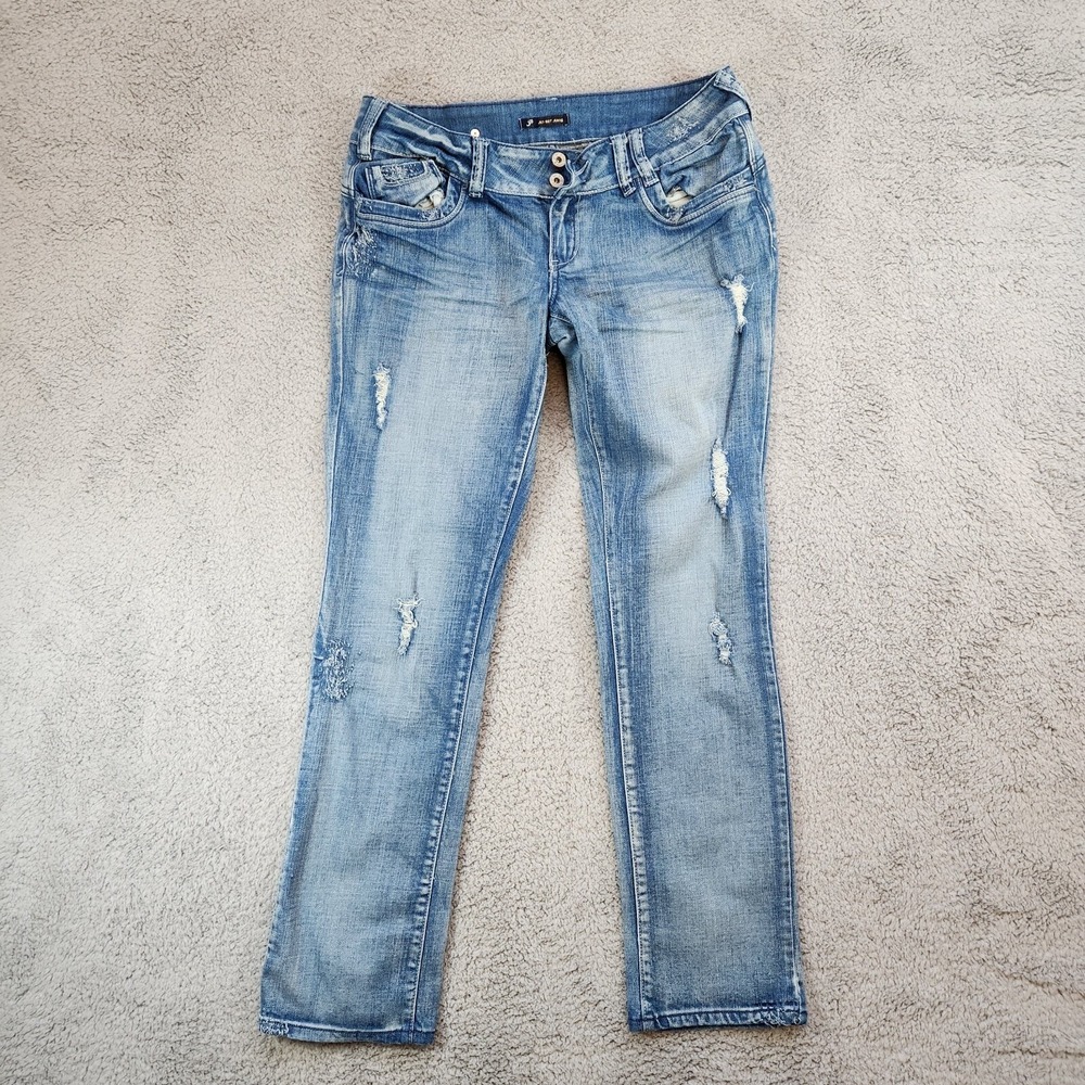Jet Set Jeans Juniors Size 13 (Fits 36x31) Blue Distressed Streetwear Low Rise